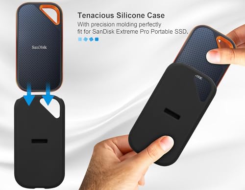Image of Lacdo Protective Silicon Cover Case for San Disk Extreme Pro Portable External SSD 500GB 1TB 2TB 4TB 8TB USB-C Solid State Drive Silicon Skin Sleeve Shockproof Travel Pouch Storage Bag, Black