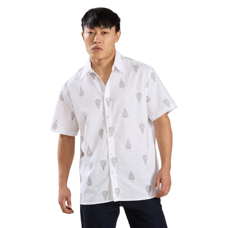 Image of MARK & ALBERT Men's Half Sleeve Linen Slim Fit Shirt