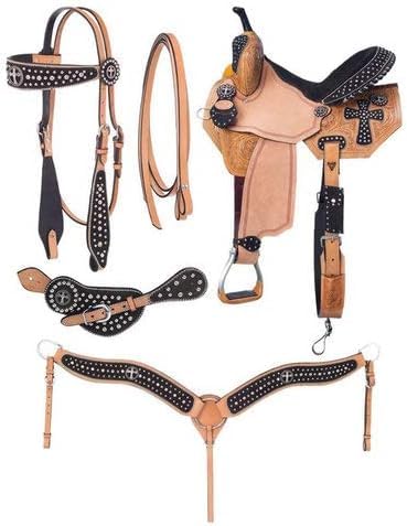 Handmade Premium Leather Barrel Horse Saddle Western Racing Comfort Riding Trail Equestrian Tooled Carved Get Matching Headstall Breast Collar & Reins Size: 10-18 inches MO-UMC-69 (13.5)