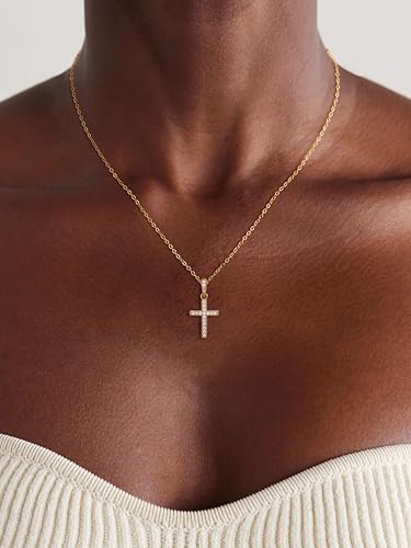 Cross Necklace for Women - Dainty Necklaces Trendy Small 14K Gold Plated Hypoallergenic Infinity Crown Cross Cubic Zirconia Pendant Box Rope Chain Necklace for Women Non Tarnish Jewelry Gift