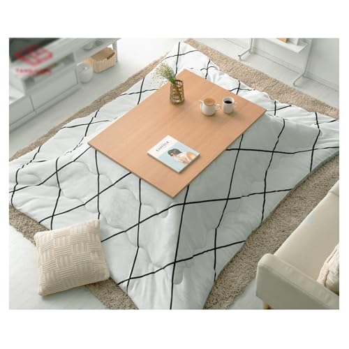 Kotatsu, Juego de 5 mesas Bajas multifuncionales de Madera Maciza, Mesa Baja+Colcha+Almohadilla para el Suelo+Calentador, Apta para Dormitorio Sala de Estar de Mesa calefactora (S : 80x80x39cm)