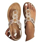 Taille : Standard. Luadnysin Sandales Femme Été Confortable Chic Nu Pieds T-Strap Pieds Bride Élastique plates À La Cheville Bout Chaussures Cristal Floral Ouvert De Plage Casual Chaussures strass,Rose Gold,40