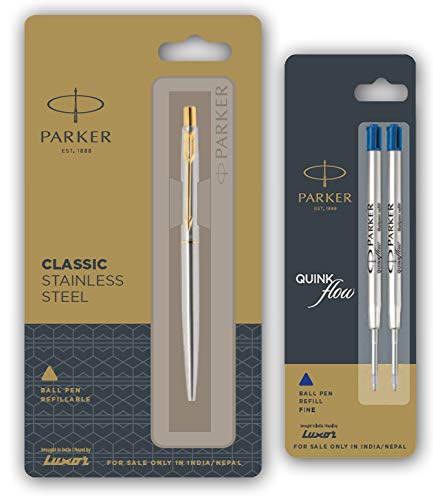 ParkerLuxar Classic Stainless Stell Ball Pen With Flow Combo Refill-Blue