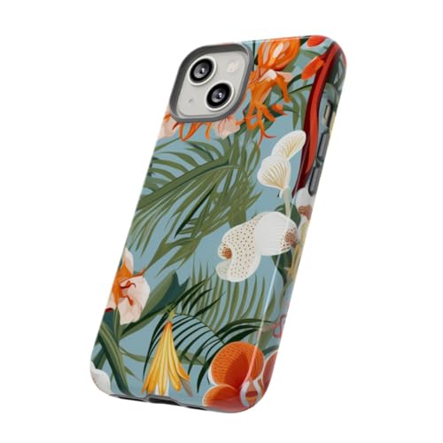 Coque iPhone 14 motif orchidées tropicales feuillage vert rigide