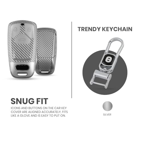 Image of Keyzone Silverstar TPU Key Cover & Keychain fit for Audi Q5, A5, A8, Q7, A4, A6 3 Button Smart Key (Silver)