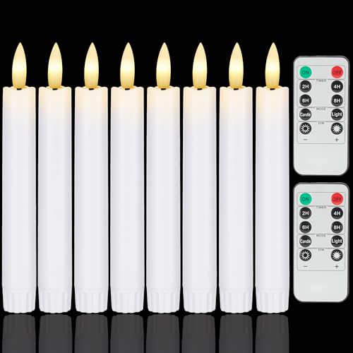 Image of Battery Operated Flameless Taper Candles with Remote, 6.4 Inch White LED Candlesticks Flickering, Short Flameless Candles Decorative for Weeding Home Party Festival, 8 Pack