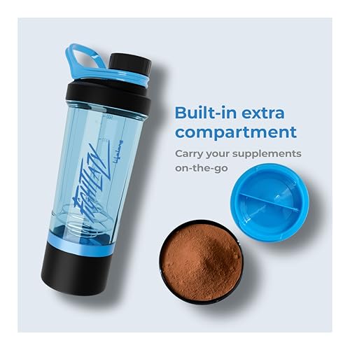 Image of Lifelong Plastic Gym Shaker Bottle BPA Free Protein Shaker for Men & Women with Extra Compartment | 600ML | Leakproof Shaker for Supplements & Powders Blue