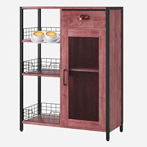 X-cosrack 3 Tier Coffee Bar Cabinet with Storage Drawer, Adjustable Shelf Farmhouse Coffee Stand Station Table for Corner, Kitchen, Dining, Liquor Buffet Sideboard Rustic Wood Coffee Table-Grey