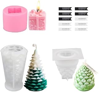 FYSL Christmas Candle Moulds Set 3 Pcs Silicone Candle Mould Candle Moulds for Candle Making Silicone Candle Molds Set with 10 Labels for DIY Handmade Candle Making