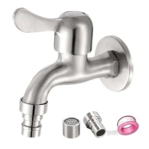 Outdoor Garden Bibb Spigot Washing Machine Faucet,1/2″ Male NPT Inlet Mop Sink Faucet,Easy to Install Utility Room Faucets with 2 Filter (Short)