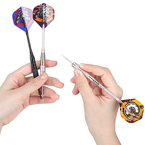 Foto von WIN.MAX Dartpfeile Metallspitze,12 Stück Steel Darts Pfeile Set,24 Gramm Profi Steeldarts mit Metallspitze,Darts Steel,dartpfeil,Dart,Aluminium Schaft,30 Flights,50 Anti-Lose Gummiringe,Steeldarts