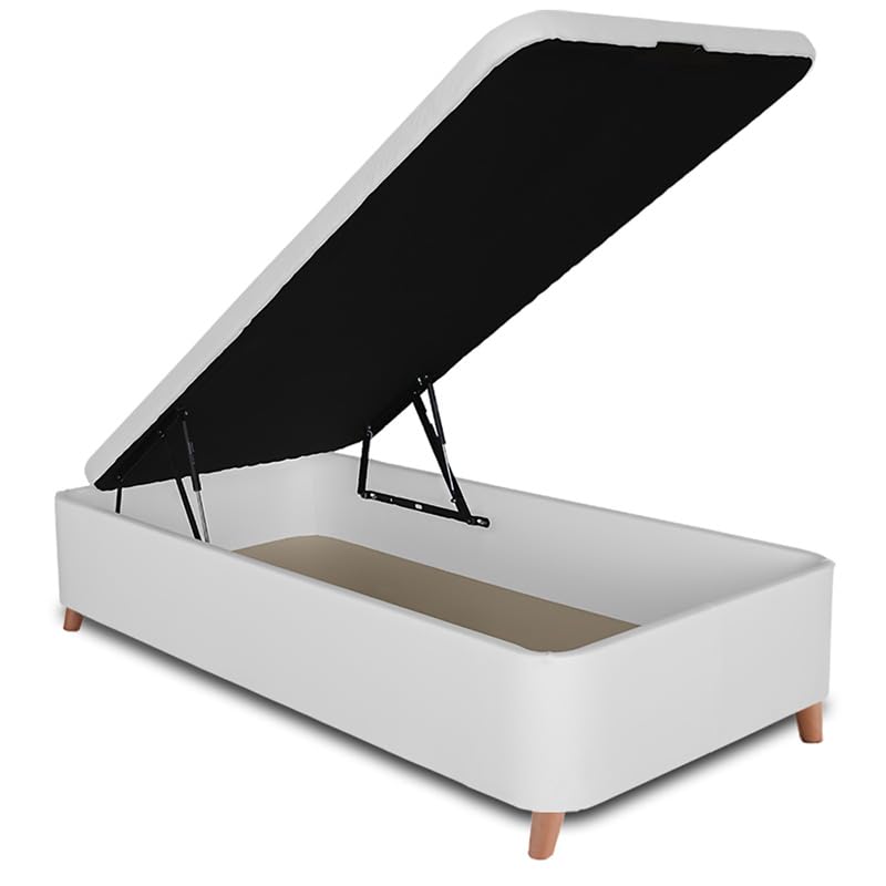 Ventadecolchones - Canapé Abatible Serena con Patas | Tapizado en Polipiel Blanco con Tapa en Tejido 3D Transpirable | 90 x 190 cm