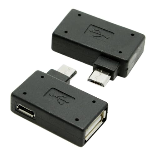 Cablecc Micro-USB 2.0 OTG-Host-Adapter mit USB-Stromversorgung für Handy und Tablet, 90 Grad, links und rechts abgewinkelt, 2 Stück