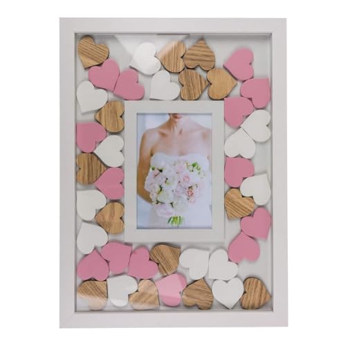 ReWu Bilderrahmen mit beschriftbaren Holzherzen Gästebuch Hochzeit Liebe...