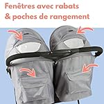 BAMBISOL Zwillings-Kinderwagen mit Rippenstritt | für Zwillinge ab der Geburt geeignet | ultrakompakt | Schwarz/Grau