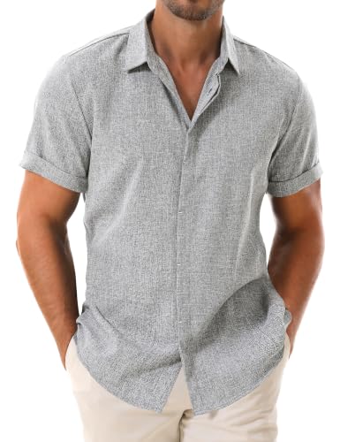 Drazivon Men's Linen Short Sleeve Button Down Casual Beach Shirts Grey L - image 1