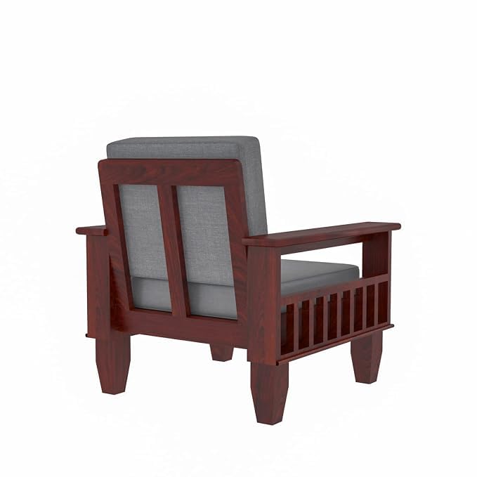 Image of Sheesham Wooden 1 Seater Sofa for Living Room | Rosewood 1 Seater Cushion Sofa with Side Newspaper Holder for Home & Office | Solid Wood Sofa Set for Lounge (Mahogany Finish)
