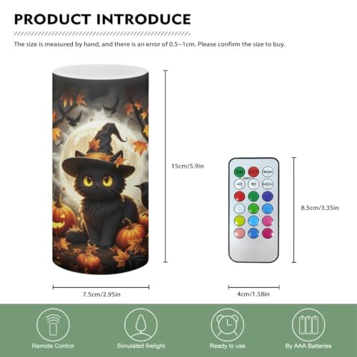 Image of Flameless Flickering Candles with Remote Timer, Pumpkin Cat