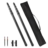 LALAGO Lot de 2 Poteaux de Tente Télescopiques en Fibre de Carbone   2,1m Réglables Poteaux de Bâche, Mât de Bâche Télescopique Légers et Solides, pour Le Camping Tente, Taps ou Voile d'ombrage