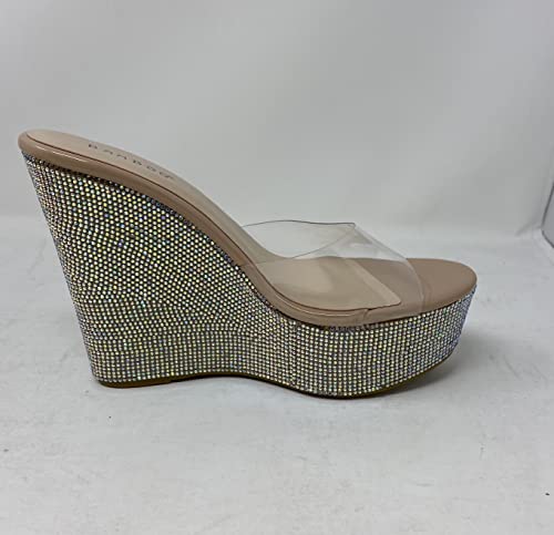 Image of BAMBOO Women's Clear Band Platform Wedge Slide Nude34 Size 7