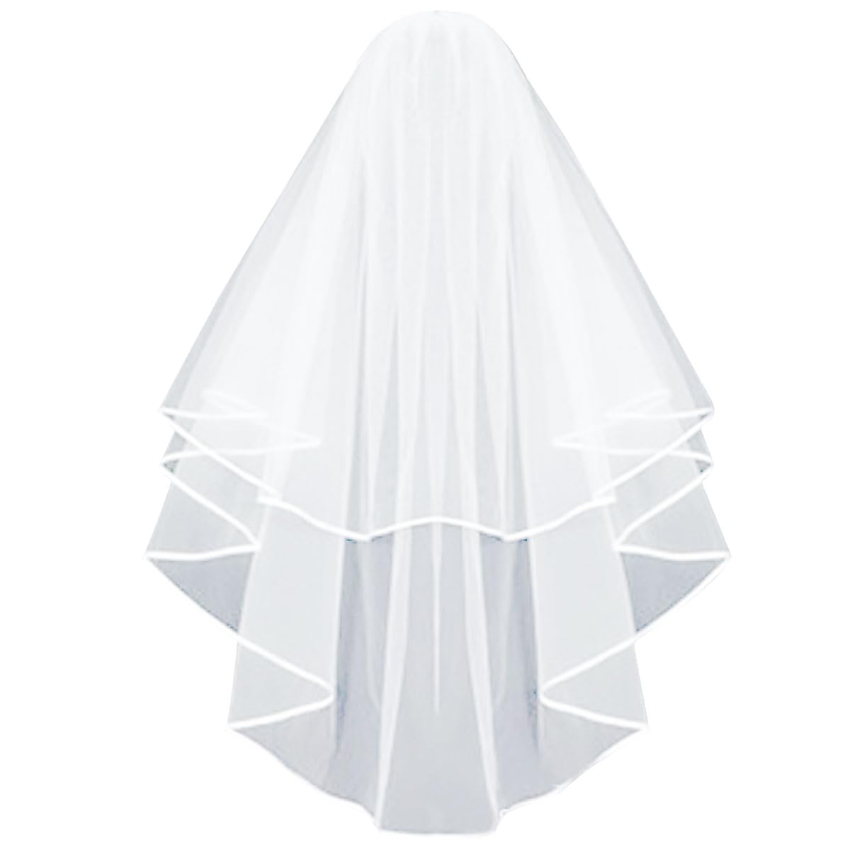 Ewanda storeDouble Ribbon Edge Center Cascade Bridal Wedding Veil with Comb