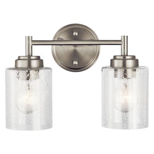 Image of Kichler Winslow 12.75 inch Vanity Light in Brushed Nickel, 2-Light Transitional Bathroom Light with Clear Seeded Glass. (12.75 inch W x 9.25 inch H), 45885NI