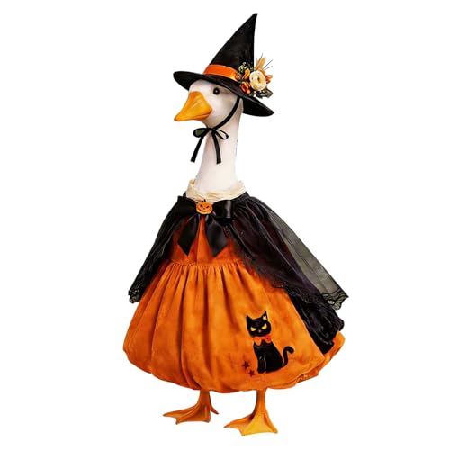 Jwqqwdza Halloween Porch Goose Outfit Pumpkin Cat Dress with Cape Witch Hat Set 23 Inch Porch Goose Clothes for Halloween Lawn Decor (Orange Black One Size)