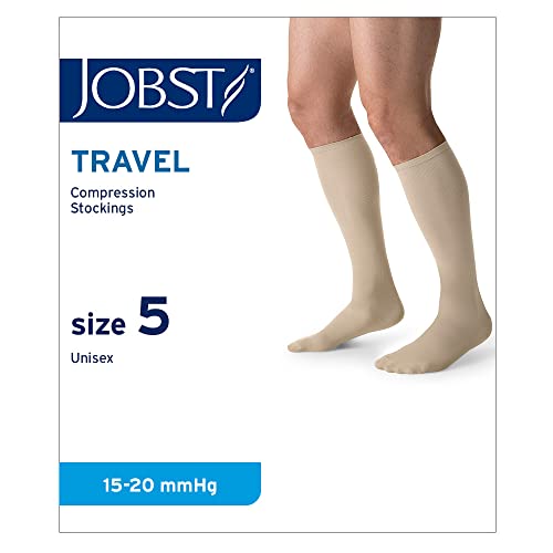 JOBST Travel Reisestrümpfe für Damen und Herren - hilft, Reisethrombosen vorzubeugen - weich, atmungsaktiv dank 33% Baumwollanteil, Beige, Size 5