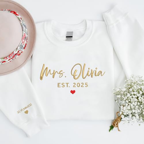 GODMERCH Custom Embroidered Mrs Sweatshirt - Personalized Future Mrs Hoodie, Bride Sweatshirts, Honeymoon Crewneck, Gift for Her Bride to Be Wedding Bridal Shower Bachelorette Party Engagement3