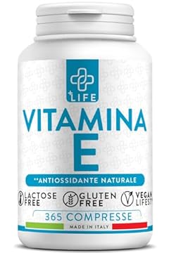 Vitamina E Pura 365 Dosi PiùLife, 60mg Per Compressa 89UI, Integratore Vitamina E Per Viso Pelle, Occhi Vista, Vitamine Per Capelli, Benessere Antiossidanti Integratori