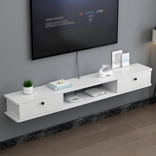 FXLKLUXE 壁掛けテレビボード 賃貸 フローティングテレビキャビネット 引き出し2つ付き サスペンションの取り付け スペースを節約 テレビボード テレビ台 小さなアパートに最適です 安定した耐荷重 リビングルーム、寝室で使えるシンプルな棚(白+白,1