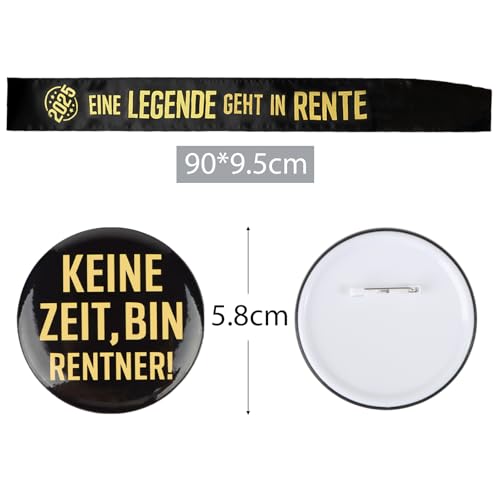(2 pcs) Rentner Schärpe und Button Dekoration Ruhestand Accessoires eine Legende geht in Rente kein Zeit Bin Rentner Geschenk für Pensionierung Party Abschiedsfeier Deko Sash Zubehör