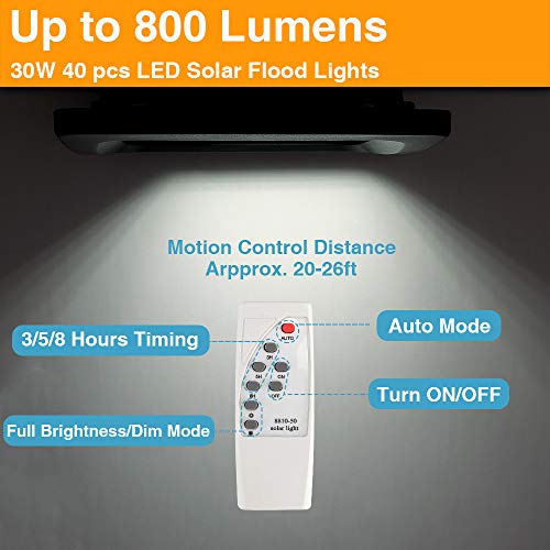 Yorklen 30W LED Solar Flood Lights Outdoor, Dusk to Dawn Solar Powered Street Light with Remote Control, 800 Lumen, IP67 Waterproof, for Yard, Garden, Garage, Pathway, Barn, Street (Cool White)