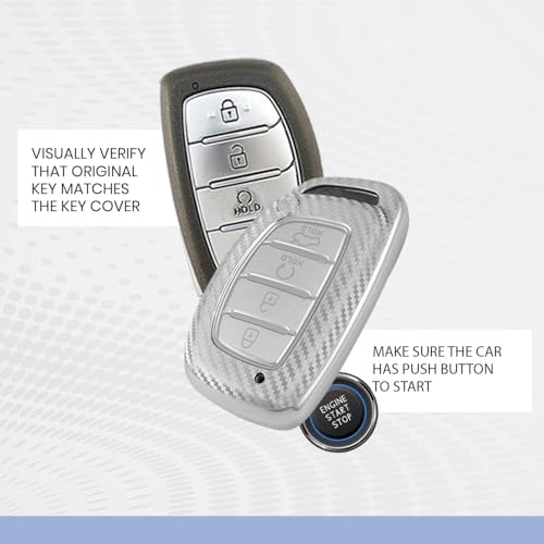 Image of Keyzone Silverstar TPU Key Cover with Keychain for Hyundai Creta EV 4 Button Smart Key. (Silver)