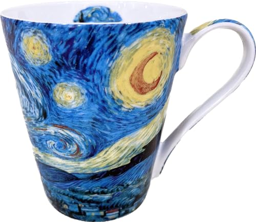 Eplze YBK Tech Bone China Teacup, 14oz Coffee Mug for Tea Lover and Art Lover- Van Gogh Oil Painting Series (Starry Night)
