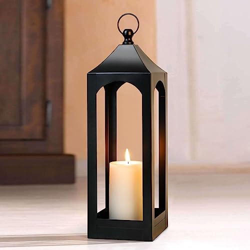 Modern Farmhouse Lantern Decor, Black Metal Decorative Hanging Ca...