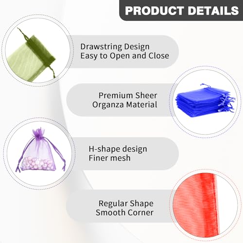 Image of Organza Bags, Sheer Organza Bag, 50Pcs,Small Organza Bags with Drawstring 3 x 4 inch, Jewelry Gift Bags, Mesh Party Wedding Favor Bags Mini Candy Bags for Christmas Party, Mix Color
