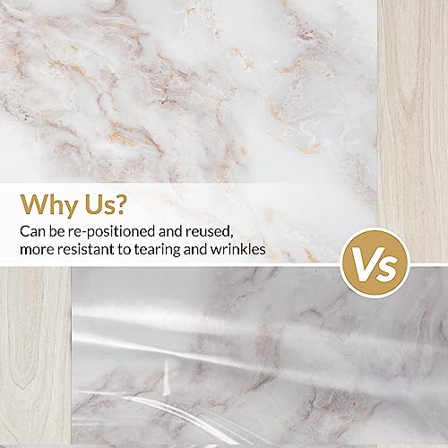 Homein Marble Wallpaper Peel And Stick Countertops Paper Waterproof, White/Gold Self Adhesive Matte Contact Paper For Cabinet Kitchen Floor Bathroom, Vinyl Sticky Removable Cover Matte (17.5"X78.7") #TOP2