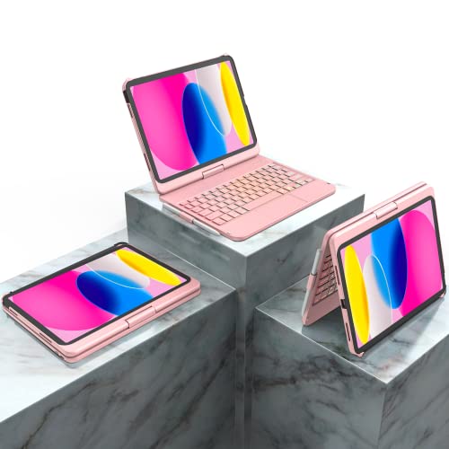 Funda teclado iPad 10 generación de 10.9 pulgadas con touchpad inteligente KARFUN rosa 5