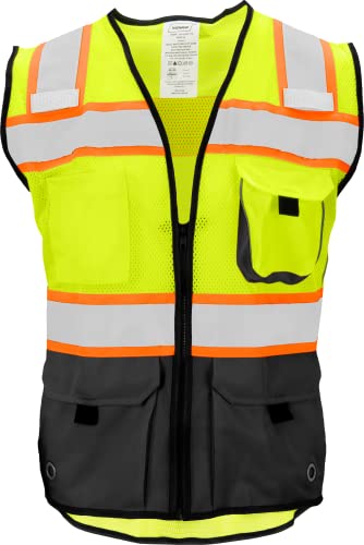 Ironwear 1244 Class 2 Black Bottom Safety Vest w/Zipper & Radio Clips
