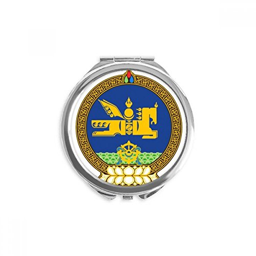 Espejo redondo portátil con el emblema de Mongolia para maquillaje de mano