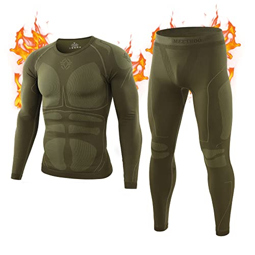 MeetHoo Ensemble de sous-vêtement Thermiques Homme, d'hiver Base Layer Ensemble de Compression Maillot Manches Longues & Pantalon pour Ski Running L'entraînement Randonnée Cover