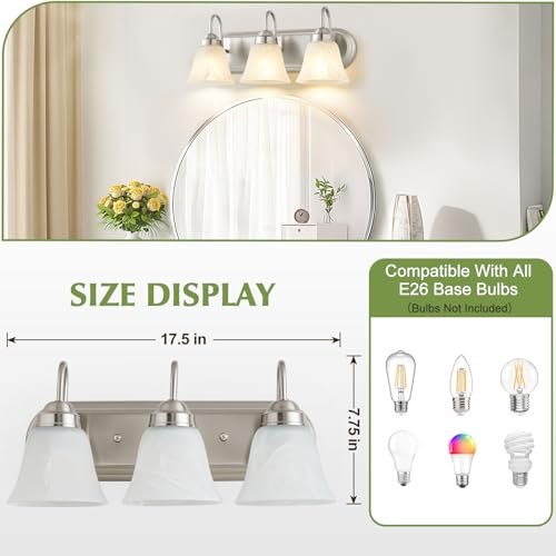 3 Light Bathroom Vanity Lights, Bathroom Light Fixtures Over Mirror, Modern Lighting Fixtures Brushed Nickel Wall Lamp Vanity Lights Apply for Mirror Living Room Cabinet Bedroom, Bulb Not Included - Image 2