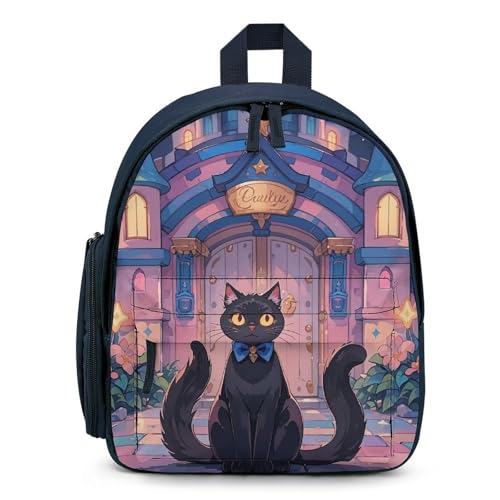 Cat And Magic Castle Gate Backpack for Men Women, Durable Small Bookbag Lightweight Daypack for Travel, Hiking, Blue-style