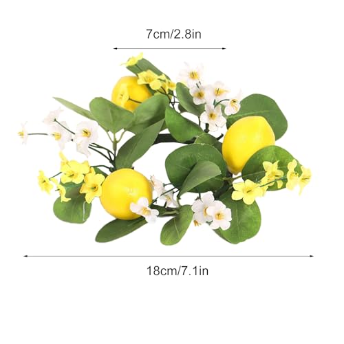 2pcs Candle Rings Wreaths, Artificial Lemon Candles Rings Wreaths, Garland Decorative Door Ornaments with Lemon Artificial Wreath Candlestick Holders Rings for Cabinet