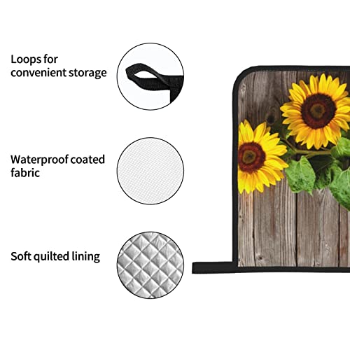 Spring Sunflowers On Board Oven Mitts And Pot Holders Sets Of 4 High Heat Resistant Summer Flowers Vintage Oven Mitts With Oven Gloves And Hot Pads Potholders For Kitchen Bbq Non-Slip Cooking Mitts #TOP5