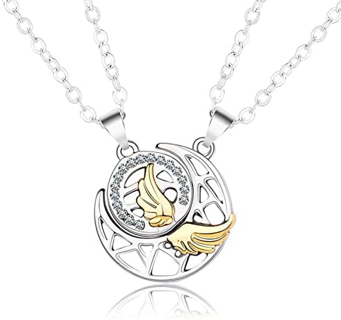 CERSLIMO Couple Magnetic Necklaces, 2 PCS Matching Necklace Couples Gifts for Boyfriend Girlfriend, Romantic Mutual Attraction Gifts | Silver Moon & Son Pendant Necklaces Him and Her Gifts