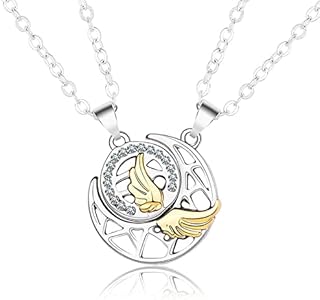 CERSLIMO Couple Magnetic Necklaces, 2 PCS Matching Necklace Couples Gifts for Boyfriend Girlfriend, Romantic Mutual Attraction Gifts | Silver Moon & Son Pendant Necklaces Him and Her Gifts