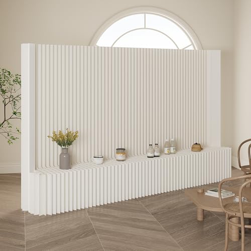 Faltbarer Raumteiler mit Ablageregal Flexibel Sichtschutz Trennwand, Ideal für Büro, Wohnzimmer, Geschäfte Wohnzimmer, Schlafzimmer, Balkon(Weiß) (L300 x B43 x H180 cm)