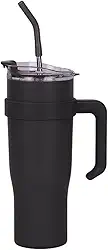Copo Caneca Térmica de Inox à Vácuo Com Alça e Canudo 1200ml (Copo Virgínia) (Preto com alça preta)
